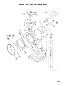 Outer Tub/Front And Clamp Ring Diagram and Parts List for AFNE9BSP115TN13  Speed Queen Washer