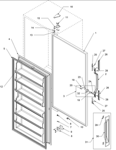 Door Assembly Diagram and Parts List for AU150KW-P1317715WW  Amana Freezer