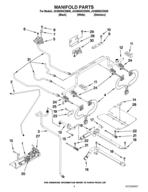 03 - Manifold Parts Diagram and Parts List for JGS8850CDS00  Jenn-Air Range