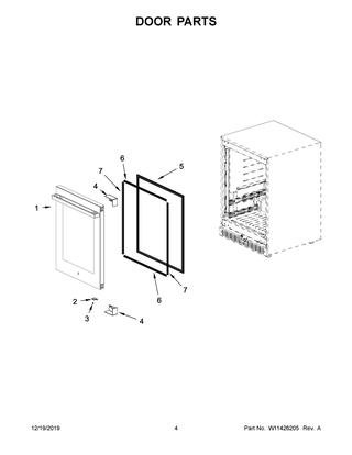 Door Parts Diagram and Parts List for JUGFL242HM00  Maytag Wine and Beverage Cooler