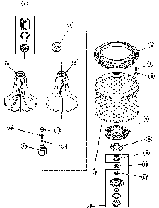 Agitator, Drive Bell, Seal Kit, Washtub And Hub Diagram and Parts List for LW8363W2 PLW8363W2B Amana Washer