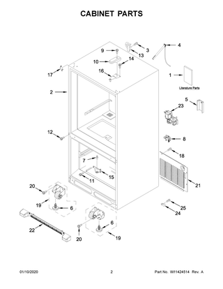 Cabinet Parts Diagram and Parts List for MBF2258FEZ04  Maytag Refrigerator