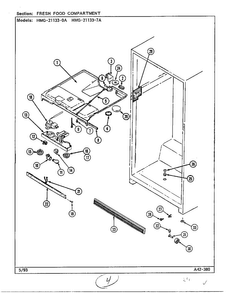Fresh Food Compartment Diagram and Parts List for 21133-A  Admiral Refrigerator