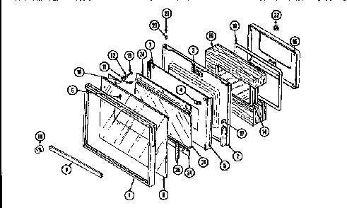 Door-lower Diagram and Parts List for WM2720B M167B Jenn-Air Wall Oven