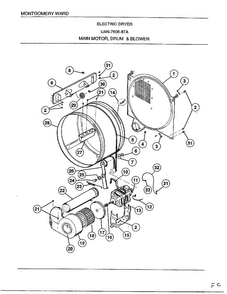 Main Motor, Drum And Blower Diagram and Parts List for 6835A REV E Norge Washer