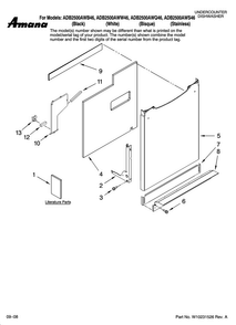 Door And Panel Parts Diagram and Parts List for ADB2500AWB46  Amana Dishwasher
