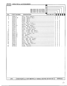 Shelves And Accessories Page 2 Diagram and Parts List for 24912-0A  Admiral Refrigerator
