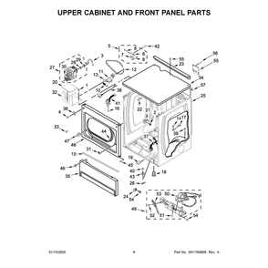Upper Cabinet And Front Panel Parts Diagram and Parts List for MLG27PRFWW0  Maytag Dryer