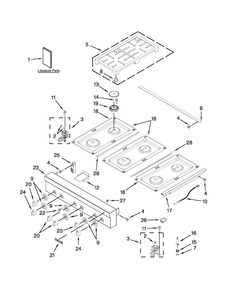 Cooktop, Burner And Grate Parts Diagram and Parts List for JGCP436WP01  Jenn-Air Cooktop