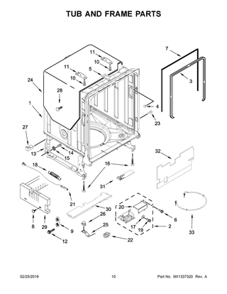Tub And Frame Parts Diagram and Parts List for JDTSS244GM0  Maytag Dishwasher