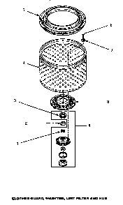 Clothes Guard, Washtub, Lint Filter & Hub Diagram and Parts List for LWM833W P1176503WW Amana Washer