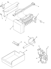 Ice Maker Diagram and Parts List for SK525-2W-PSK525200W1  Maytag Refrigerator