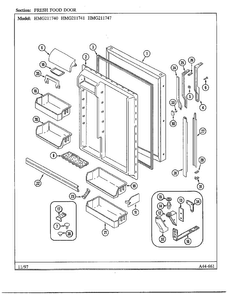 Fresh Food Door Diagram and Parts List for 211740  Admiral Refrigerator