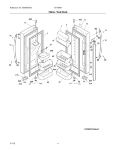 Fresh Food Door Diagram and Parts List for CFD28WIB6  Crosley Refrigerator