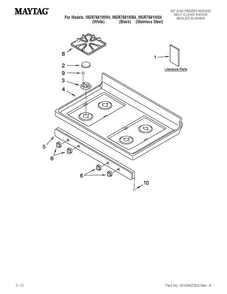Cooktop Parts Diagram and Parts List for MGR7661WB4  Maytag Range