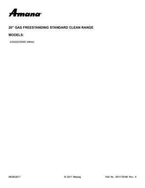 01 - Cover Sheet Diagram and Parts List for AGG222VDW3  Amana Range