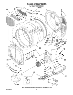 03 - BULKHEAD PARTS Diagram and Parts List for YNED7300WW0  Maytag Dryer
