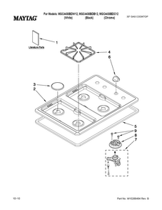 Cooktop, Burner And Grate Parts Diagram and Parts List for MGC4430BDC12  Maytag Cooktop