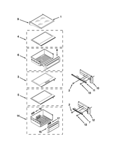 Refrigerator Shelf Parts Diagram and Parts List for JS42NXFXDW04  Jenn-Air Refrigerator