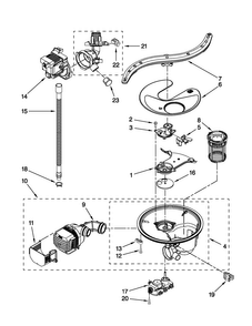 Pump, Washarm And Motor Parts Diagram and Parts List for JDB8700AWP0  Jenn-Air Dishwasher