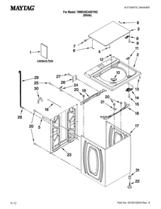 Top And Cabinet Parts Diagram and Parts List for 7MMVWC400YW2  Maytag Washer