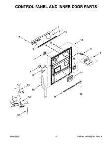 Control Panel And Inner Door Parts Diagram and Parts List for MDB9979SKZ1  Maytag Dishwasher
