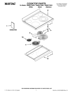 01 - COOKTOP PARTS Diagram and Parts List for YMER8772WS1  Maytag Range