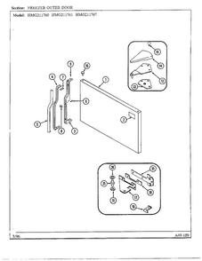 Freezer Outer Door Diagram and Parts List for HMG211760  Admiral Refrigerator