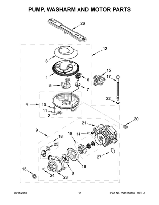 Pump, Washarm And Motor Parts Diagram and Parts List for MDB4949SHZ0  Maytag Dishwasher