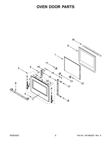 Oven Door Parts Diagram and Parts List for JMW2430LL03  Jenn-Air Microwave Oven Combo