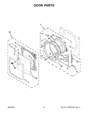 05 - Door Parts Diagram and Parts List for YMED9000YR0  Maytag Dryer