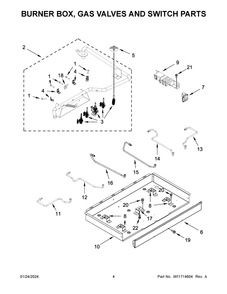 Burner Box, Gas Valves And Switch Parts Diagram and Parts List for MGC9536DS06  Maytag Cooktop