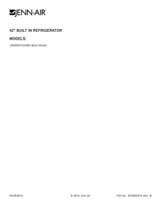 Cover Sheet Diagram and Parts List for JS42NXFXDW05  Jenn-Air Refrigerator