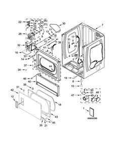 Lower Cabinet And Front Panel Parts Diagram and Parts List for MLE26PDBYW0  Maytag Dryer