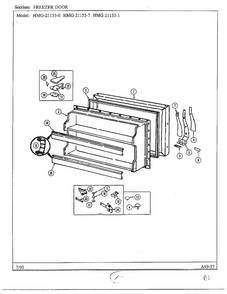 Freezer Door Diagram and Parts List for 21153-0B  Admiral Refrigerator