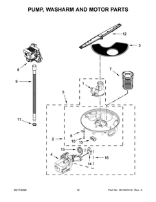 Pump, Washarm And Motor Parts Diagram and Parts List for ADB1400AGB3  Maytag Dishwasher