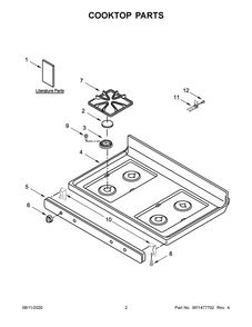 Cooktop Parts Diagram and Parts List for AGR6603SFB3  Maytag Range