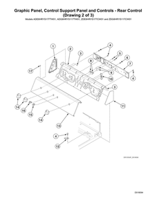 Graphic Panel/Rear Control Support Panel Diagram and Parts List for ADE6HRYS177TW01  Speed Queen Dryer