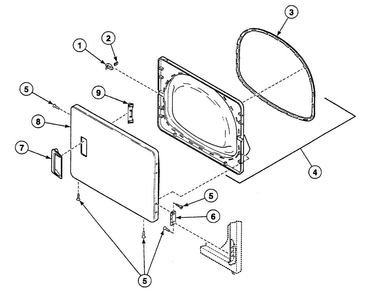 Door Assy Diagram and Parts List for SSG709WF  Speed Queen Dryer