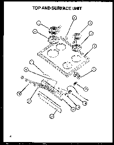 Top And Surface Unit Diagram and Parts List for SBE56FXW P1137959NW Amana Range