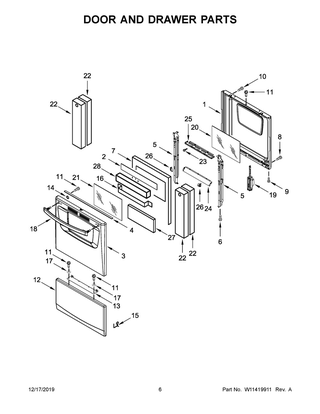 Door And Drawer Parts Diagram and Parts List for AEP222VAW4  Maytag Range