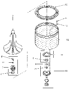 Agitator,drive Bell,seal Seat,lint Filter,washtub And Hub Diagram and Parts List for NA3612L33628  Speed Queen Washer