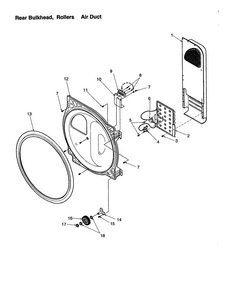 Rear Bulkhead, Rollers/air Duct Diagram and Parts List for DLE330RC-PDLE330RC  Amana Dryer