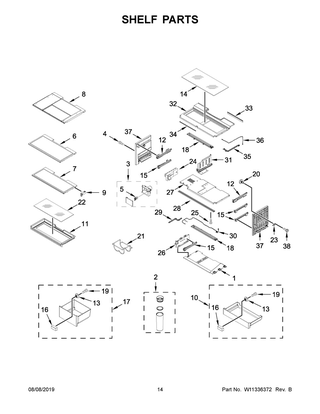 Shelf Parts Diagram and Parts List for JFFCC72EHL01  Maytag Refrigerator
