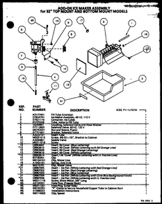 Icemaker Diagram and Parts List for 85868L-P1117304WL  Amana Refrigerator