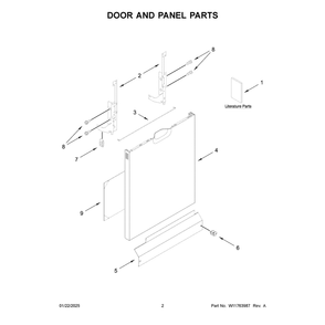 Door And Panel Parts Diagram and Parts List for ADFS2524RB0  Amana Dishwasher