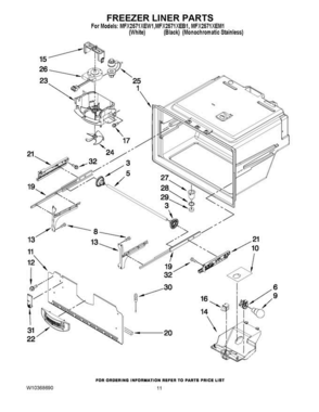 06 - Freezer Liner Parts Diagram and Parts List for MFX2571XEB1Q  Maytag Refrigerator