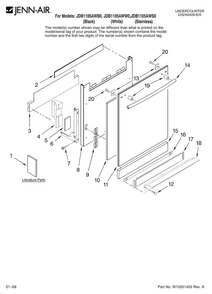 Door And Panel Parts Diagram and Parts List for JDB1105AWB0  Jenn-Air Dishwasher