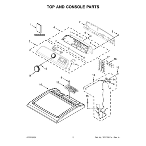 Top And Console Parts Diagram and Parts List for MED6205RW0  Maytag Dryer