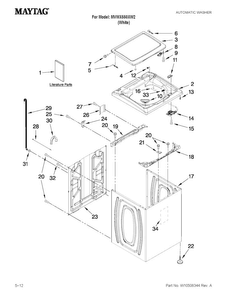 Top And Cabinet Parts Diagram and Parts List for MVWX550XW2  Maytag Washer